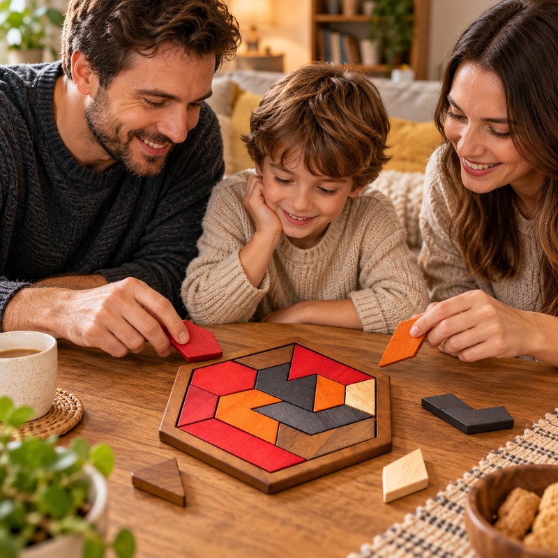 Hexagonal Wooden Puzzle for Brain Teasing – 11-Piece Logic Challenge