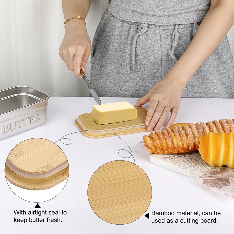 BSTKEY Butter Dish with Lid for Countertop, Stainless Steel Butter
