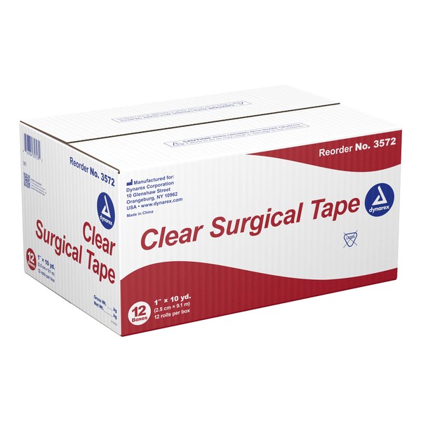 Dynarex, Clear Surgical Tape, Hypoallergenic, 1" X 10 Yards, Latex Free, 12/box
