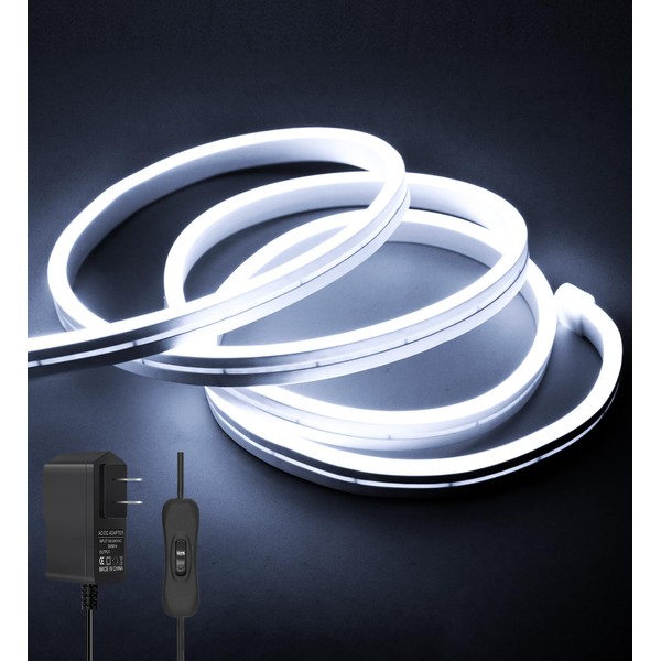 HIFILUZ 5M Neón LED Contiene Eliminado Tira de luces LED de neón 600 ledes flexible regulables luces LED para decoración de habitación Cuarto de silicona de (Blanco, 5M)