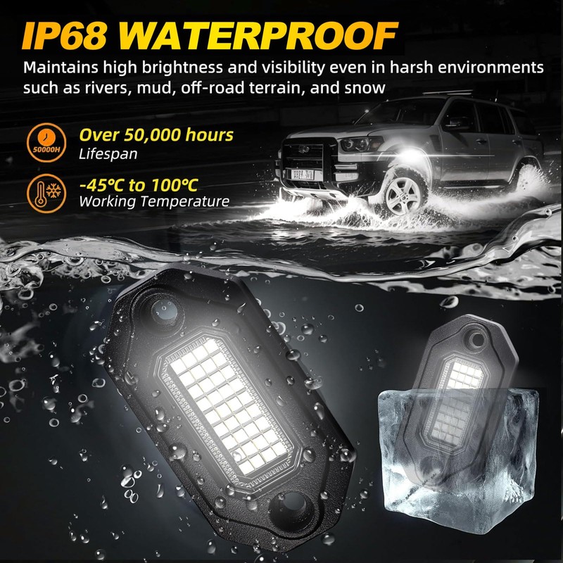 4Pods Metal Bright Pure White LED Rock Lights Kit,Per pod