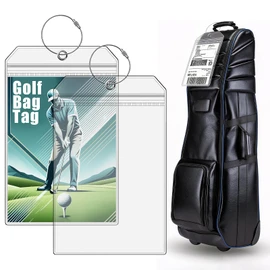 GhllGhyy 2 Pack Extra Large Golf Bag Shipping Label Holder 9" x 6" – Heavy Duty Waterproof PVC Luggage Tag with Reinforced Grommet & Secure Steel Cable – Perfect for Ship Sticks, FedEx & UPS