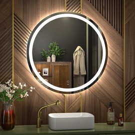 KWW 24 Inch Large Modern LED Round Bathroom Vanity Mirror, Color Temperature Adjustable, Anti-Fog Dimmable Lights, Easy to Install, Wall Mounted Makeup Mirror with Smart Touch Button