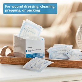 McKesson Woven Gauze Sponges, Sterile, 12-Ply, 100% Cotton, 2 in x 2 in, 100 per Pack, 24 Packs, 2400 Total