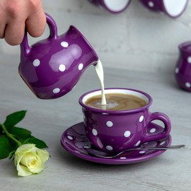 City to Cottage® Purple and White Polka Dot Handmade Hand Painted Small 150ml/5oz Ceramic Milk Jug Creamer Pourer