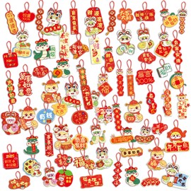 HOWAF 72pcs Chinese New Year Decorations 2025 Chinese New Year Ornaments, Lunar New Year Decorations Knot Pendant Chinese Hanging Ornaments for Spring Festival Tree Home Supplies