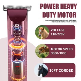 Professional Grooming Electric Corded 2-Speed Horse Clipper with Detachable Blade - Cool & Quiet Running Design - Includes Size T84 Blade for Complete Horse Grooming - Burgundy