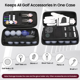 Wynaura Golf Glove Case with Removable Shaper - Hard Shell Organizer Pouch - Portable Storage Holder Box for Balls, Tees & Valuables - Golf Accessory Bag & Gifts for Men Women (Black)