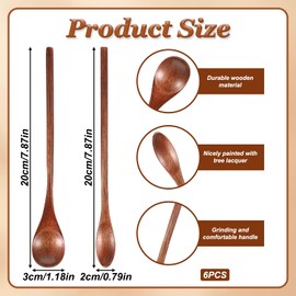 6PCS Wooden Coffee Spoons 7.8inch Long Handle Mixing Teaspoon Wood Honey Spoon Handmade Stirring Teaspoon for Kitchen Stirring