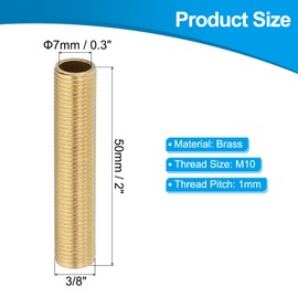 PATIKIL M10 Fine Thread Brass Lamp Pipe Nipple, 5 Pcs 50mm/ 2" Length Hollow Tube Adapter Coupler Connector Pipe Fitting Hardware DIY Repair Part for Lamp Lights