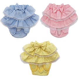 FUNNYDOGCLOTHES Dog Skirt Diaper Female Sanitary Pant Dress Ruffles Cotton Small Pet Cat (Medium: Waist 8" - 10", Pack of 3 Colors)