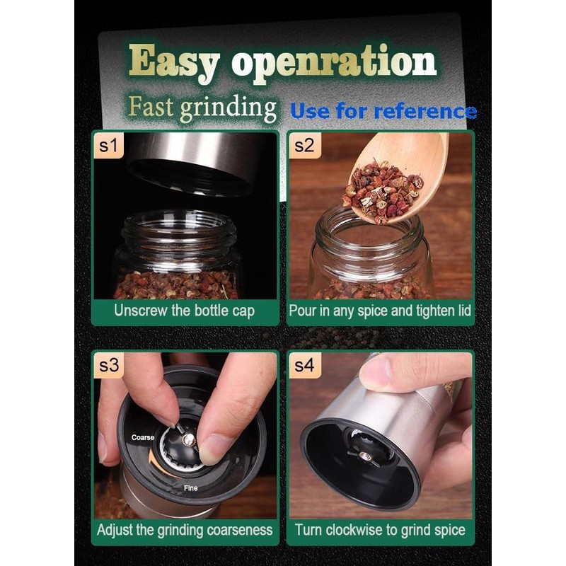 Pepper Grinder 2pcs Stainless Steel Refillable Salt and Pepper grinder