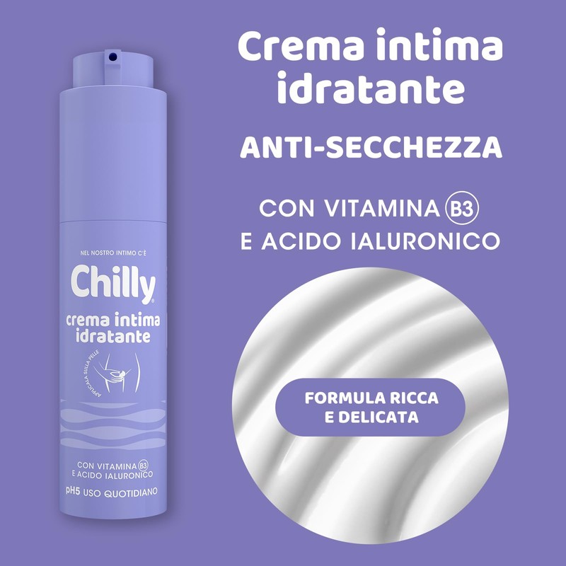 Chilly, Crema Intima Idratante, con Vitamina B3 e Acido Ialuronico,