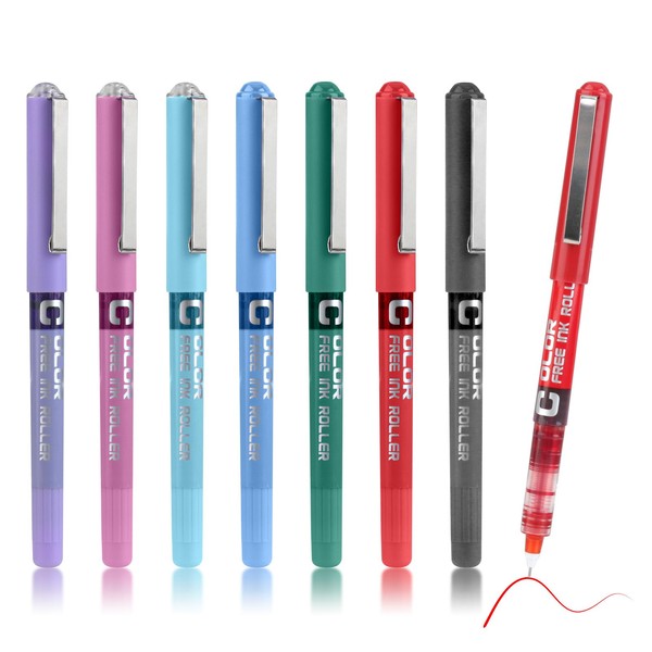 Colored Gel Rollerball Pens, 7Pcs 7 Colours 0.5 mm Nib