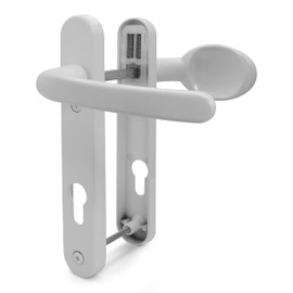 TSS White UPVC Door Handle Pair Set, Sprung, 92mm PZ (Centres), Lever Moveable Pad, 122mm Screw to Screw (Screw centres), Backplate 212mm x 34mm - Replacement PVC Door Handle in White