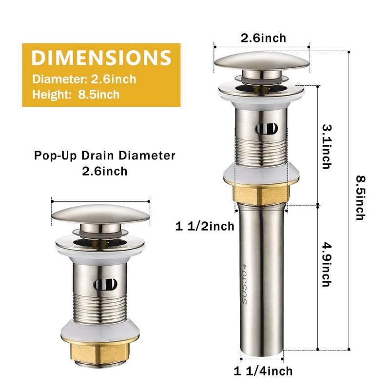 Yodel Faucet Bathroom Sink Drain with Overflow - 1 1/2"
