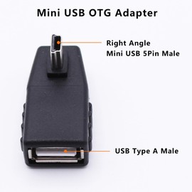 90 Degree Mini USB to USB A OTG Adapter,Right Angle Mini USB 5-Pin Type B Male to USB Type A Female Adapter Converter for Digital Cameras,Black(2 Pack,Right)
