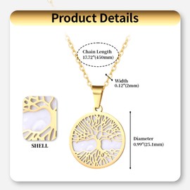 Aroncent Womens Tree of Life Necklace: Gold Mother of Pearl Pendant Necklace for Women - Tree Jewelry Gift Stainless Steel Chain Gold