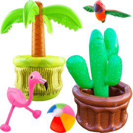 Octaday Giant Inflatable Palm Tree Cooler Blow up Cactus Cooler Inflatable Flamingo Beach Ball Parrot Beach Ball Toys for Tropical Hawaiian Summer Pool Party Decorations
