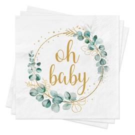 Sprinlot Pack of 40 Napkins Baby Shower Oh Baby Napkins Christening Napkins Communion Boys Girls Napkins Confirmation Eucalyptus Decoration Party Napkins for Baby Shower Baby Shower Christening Table