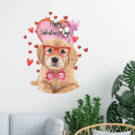 Dog with Red Glasses and Love Heart Vinyl Wall Decal Pet Dog Happy Valentine's Day Nursery Removable Wall Decal Dalmatian Wall Decor Vinyl Decals Bedroom Living Room Kitchen Wall Decor