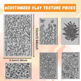 ACRNIGHEET 6 PCS Polymer Clay Texture Sheets Plants Clay Mat Effect as Clay Texture Roller Clay Texture Sheets Works with Polymer Clay Cutter Pottery Earrings Jewelry DIY Making