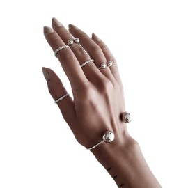 Inateannal Knuckle Stackable Rings Set Silver Ball Open Rings Twist Joint Rings Minimalist Ball Cuff Bangle Jewelry Set for Women Girls