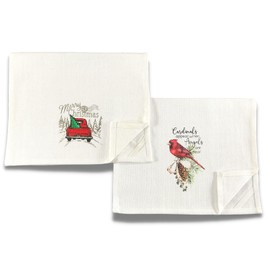 Christmas Kitchen Hand Towels: Thinking of You Sentiments, Country Truck Cardinal Prints on Herringbone Cotton Weave with Easy Hang Fabric Loops (Postal Sentiments)