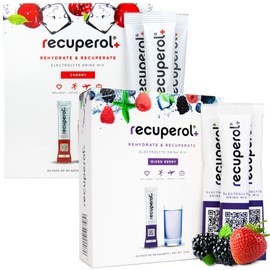 Recuperol Rehydration & Recovery Electrolytes Powder, Dehydration Supplement, 40 Sachets, Replace Electrolytes & fluids, Zinc, Vitamin C, B12, D3, Potassium, Cherry & Mixed Berry Variety Bundle