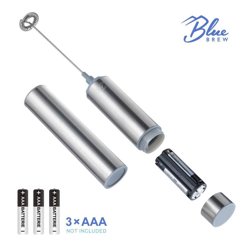 Blue Brew BB1006 Stainless Steel Electric Milk Frother, Handheld Foam