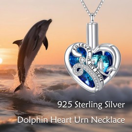 SHEAISRS Dolphin Urn Necklaces for Ashes for Women Sterling Silver Cremation Jewelry for Ashes Urns for Human Ashes Pendant Necklace with Crystal