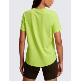 CRZ YOGA Womens Pima Cotton Short Sleeve Shirts V Neck T-Shirts Casual Workout Tops Gym Clothes Bright Verdancy X-Large
