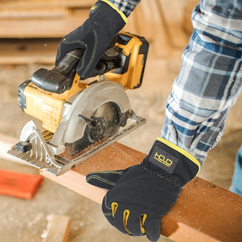 HANDLANDY Men Leather Gardening Gloves, Utility Work Gloves for Garden