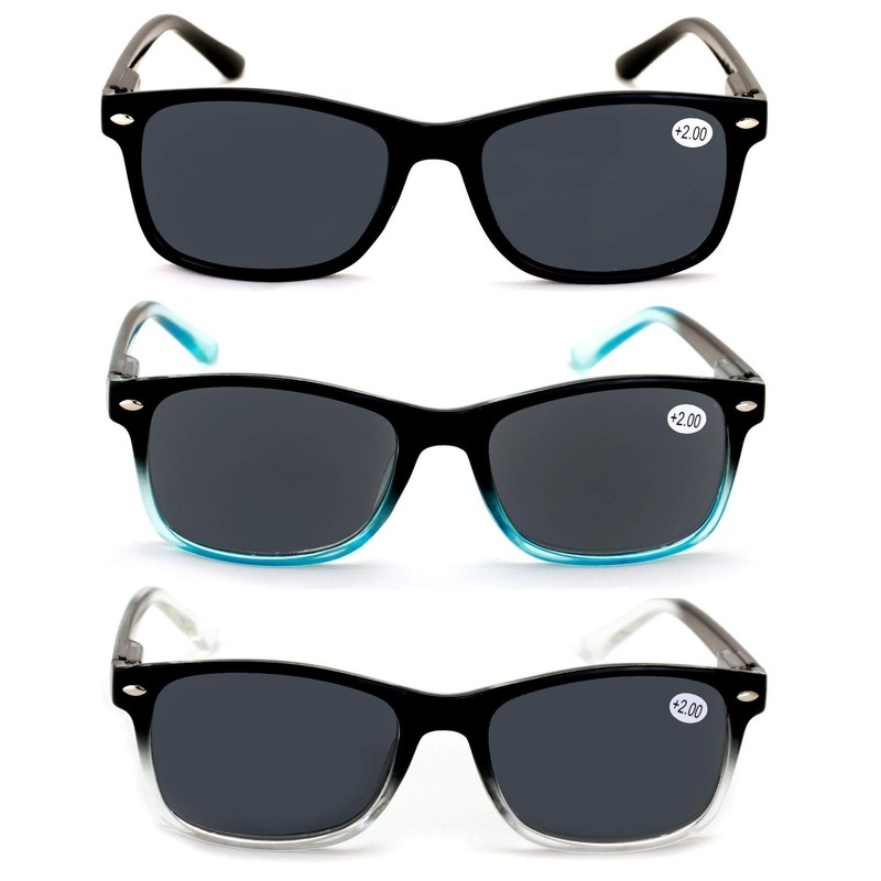 V.W.E. 3 Pairs Rectangular Lightweight Reading SunGlasses Outdoor Readers Glasses