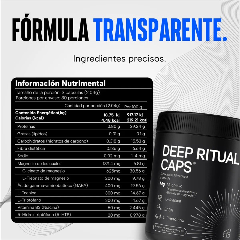 Deep Ritual Caps Suplemento De Magnesio Y Gaba Para 30