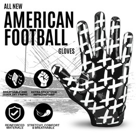 STELLAR GRIP Football Receiver Gloves Super Tacky Grip for Ultimate Experience and Enhancer Performance Youth Football Gloves Adult & Youth Sizes (Black, Adult Medium)