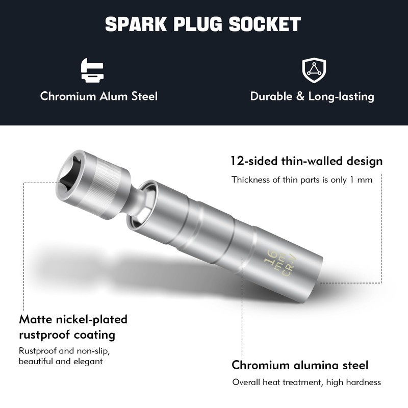 14mm&16mm Spark Plug Socket, 5/8 Spark Plug Socket Swivel for