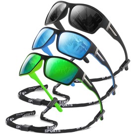 DEMIKOS Polarized Running Sunglasses for Men：Cycling Sun Glasses for Mens Womens Sports Sunglasses for Fishing Driving Wrap Around UV400 Protection Blue+Black+Green