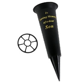 Black In Loving Memory Son Spiked Memorial Grave Flower Vase Graveside Memorial with flower holder insert