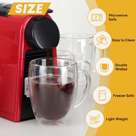 ALXBSONE Double Walled Glass 2 Pack 12oz Coffee Mugs with Handle, Perfect for Espresso Latte Milk and Other Hot Cold Beverages, Lightweight(350ml)