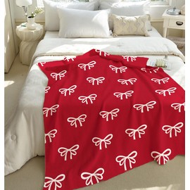 NIDITW Ultra Soft Cozy Cute Bows Red Wine Throw Blanket for Couch Microfiber Knitted Blanket Lightweight Fluffy Fleece Blanket for Bed Sofa Couch 50x60 Inches (Red Wine, Throw)
