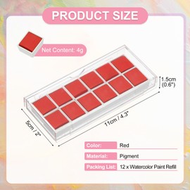 PATIKIL 12Pcs Watercolor Paint Refill, 4g Solid State Watercolor Paint Set for Art Crafts Painting Supplies, Red
