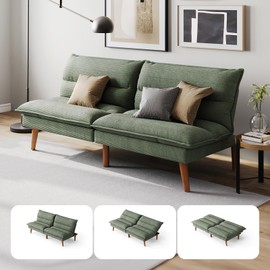 LINSY HOME Futon Sofa Bed - Convertible Corduroy Futon Couch Bed with Adjustable Backrest, Modern Small Loveseat Sleeper Sofa for Small Spaces, Living Room, Apartment or Office (Green)