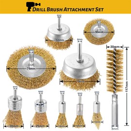 Aongray 10 Piece Drill Wire Brush, Brass Coated Wire Brush, Cup Brush and Tube Brush Set for Cleaning Rust, Removing Paint and Cleaning Wood (Gold)