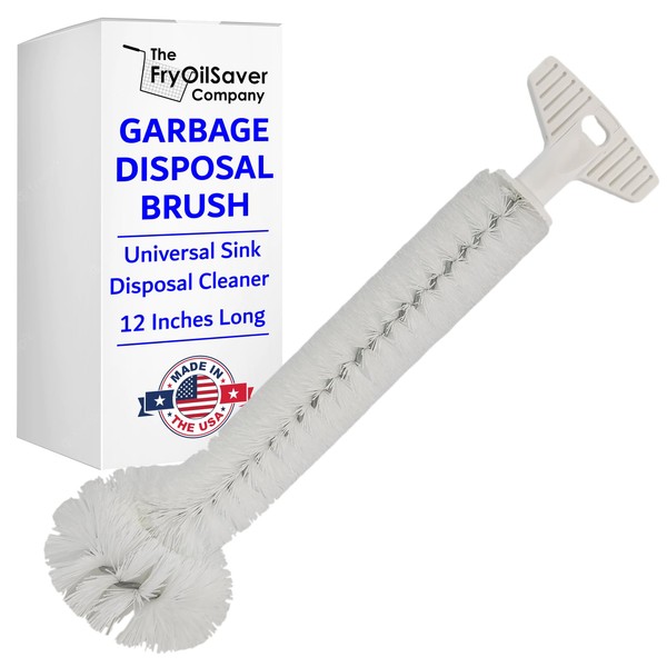Universal Garbage Disposal Cleaner and Deodorizer, Sink Disposal Brush Cleaner Made in USA, Perfect for Eliminating Residue and Odor with Sturdy Grip, T-Grip Handle, 12inches Long by FryOilSaver Co.
