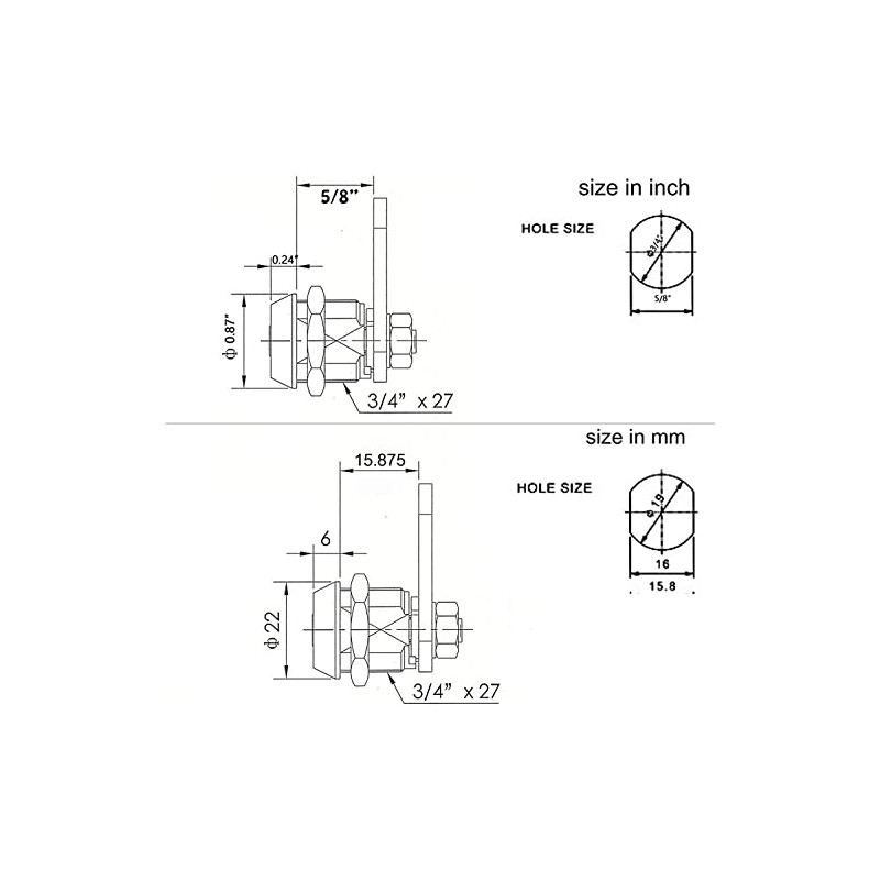 Homak Replacement Lock - Tubular Cam Lock 2 Keys Each