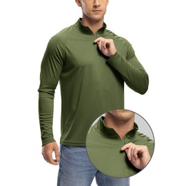 TBMPOY Men's Sun Protection UV Shirts Running 1/4 Zip Lightweight Hiking Pullover Rash Guard Long Sleeve Fishing Athletic Tops Army Green XXL
