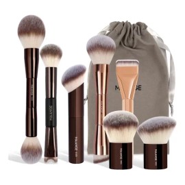Maange Set 7 Brochas Maquillaje Profesional Alto Nivel Color Marrón                                                                                   