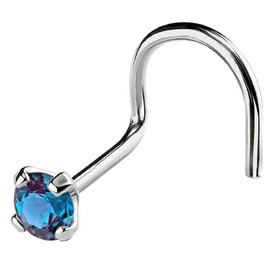 Solid 14K Gold Nose Screw Stud Lab-Alexandrite 22G Cork-screw Nose Stud - 14K White Gold / 14K Yellow Gold June Birthstone Nose Ring Stud, gemstone, alexandrite