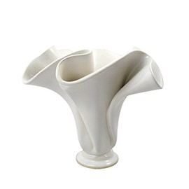 Contemporary Handmade Stoneware Pottery Ripple Vase in White, 8.5"